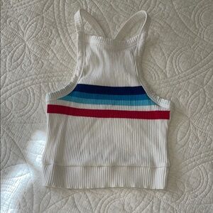 White Ribbed Crop Top with Stripes
